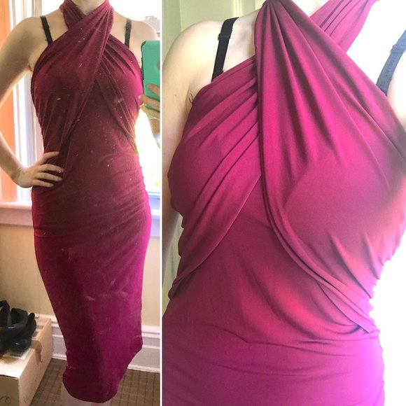 LAST CHANCE 10/13๐ธ BCBGeneration | Cross Front Halter Dress in Purple Berry - Picture 2 of 8